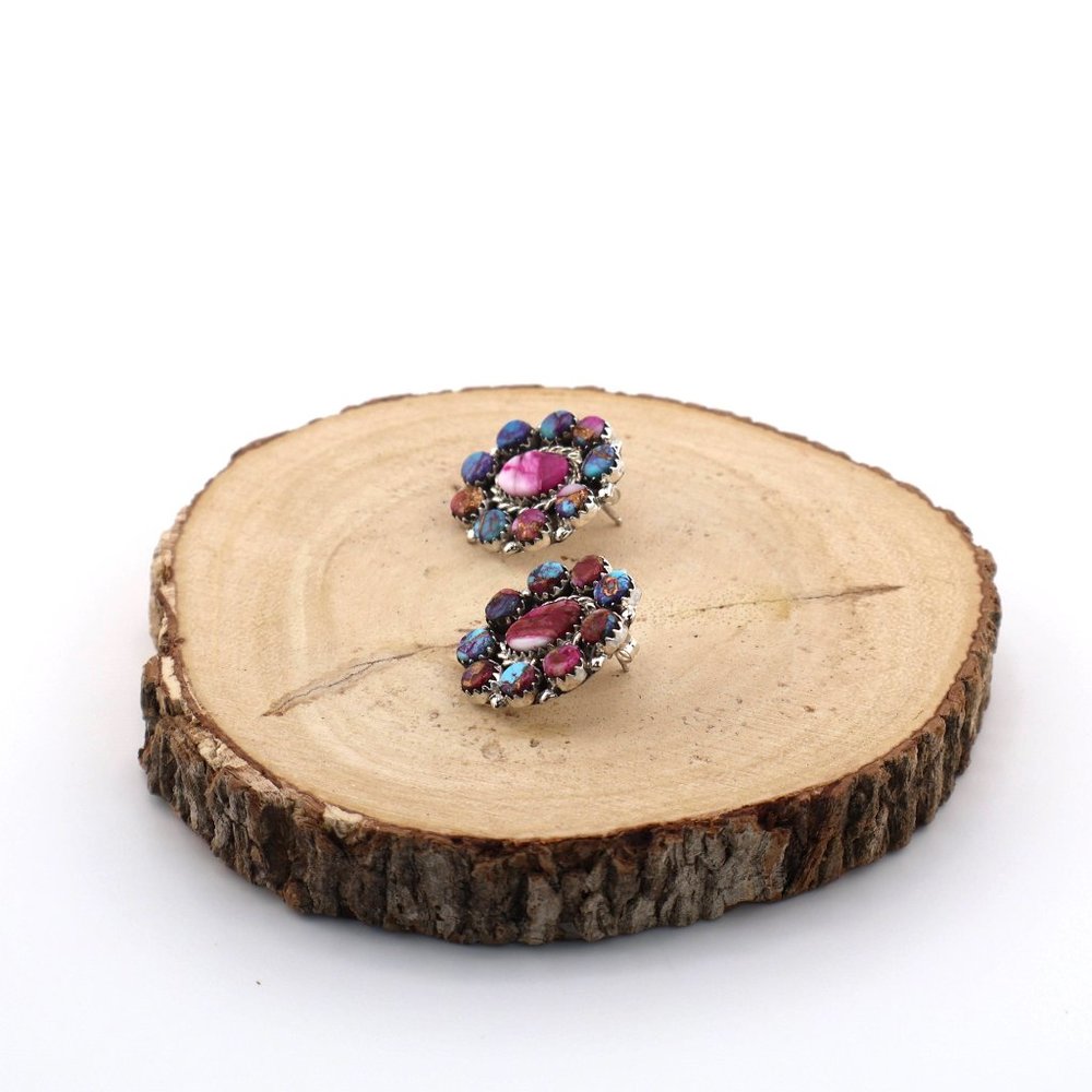 Navajo Earrings Native American Jewelry Pink Spiny Oyster Shell Sterling Silver* - Picture 10 of 12